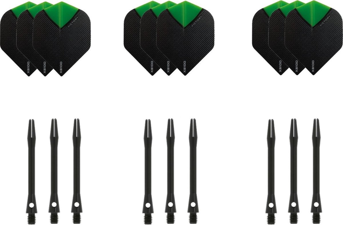 Dragon darts - 3 sets - XS100 Skylight - Groen - Darts flights - plus 3 sets - aluminium - darts shafts - zwart - medium
