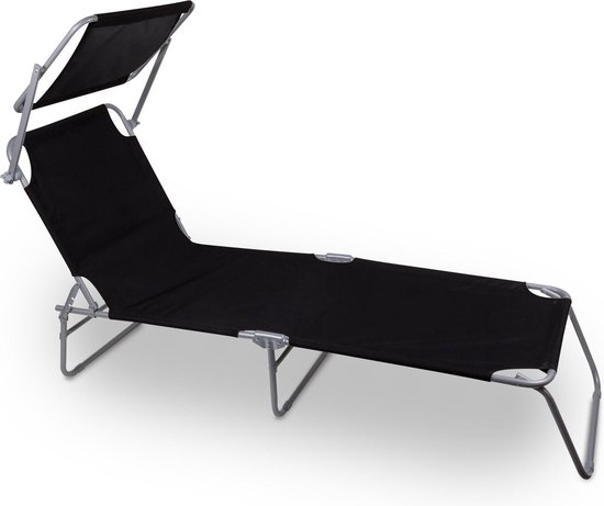 Ligbed met zonnedak, ligstoel met zonneluifel-Zwart | bol.com
