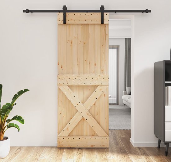 The Living Store Porte coulissante avec ferrures 80x210 cm en bois de pin  massif - Porte | bol