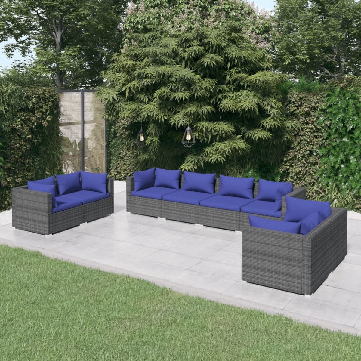 The Living Store 8-delige Loungeset met kussens poly rattan grijs - Loungeset - Lounge Set - Tuinlounge - Buitenseizoen - Loungebank