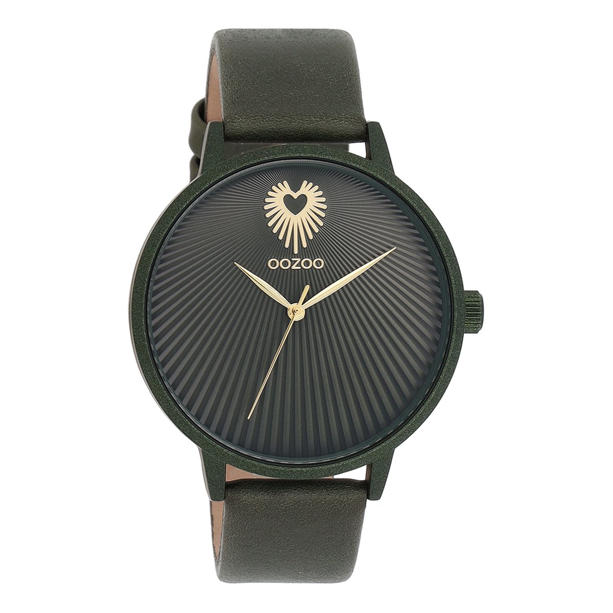 OOZOO Timepieces - Bos groene OOZOO horloge met bos groene leren band - C11248