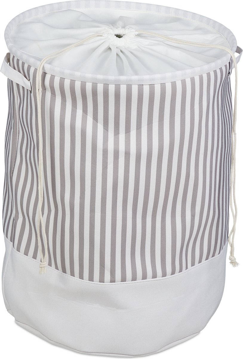 wasmand met koord - 60 l - opvouwbaar - stof - 56 x 42,5 cm - handgrepen - badkamer