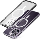 Sulada Electroplated Backcover voor iPhone 14 Pro met stootvaste bescherming, lensbeschermer en magnetische ring transparant