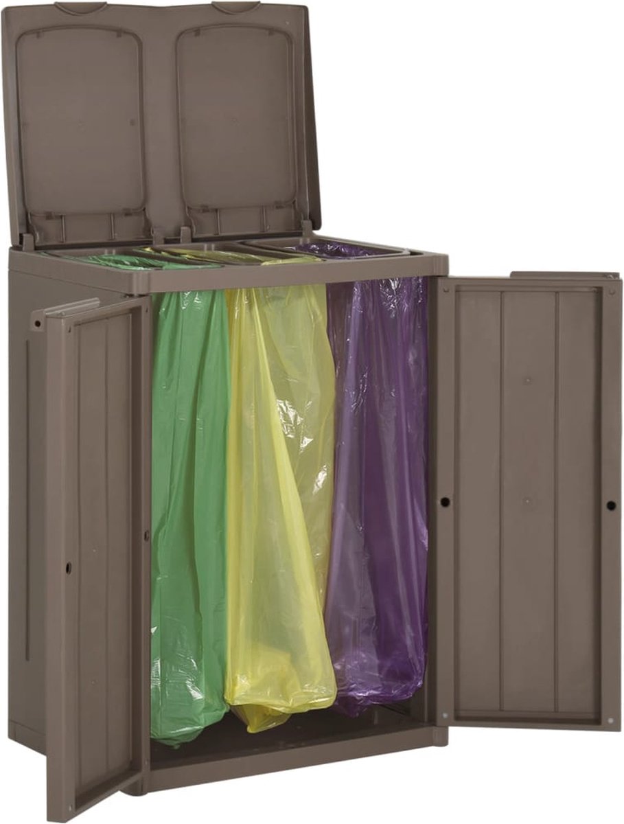 The Living Store Recyclingcontainer - 65 x 45 x 88 cm - Polypropyleen - 3 gaten voor vuilniszakken - Bruin