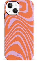 xoxo Wildhearts Boogie Wonderland Orange - Double Layer - Hard case geschikt voor iPhone 14 hoesje - Golven print hoesje oranje - Beschermhoes shockproof case geschikt voor iPhone 14 hoesje - Hoesje met golven print oranje