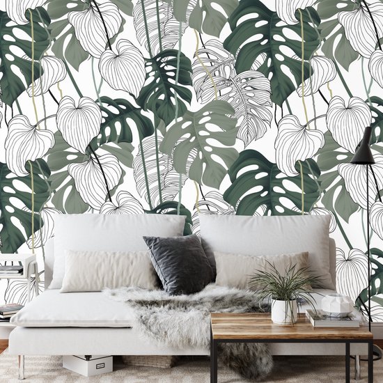 Fotobehang Monstera Bladeren - Vliesbehang - 450 x 300 cm