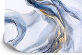 Fotobehang Abstract Blue Art With Gray And Gold — Light Blue Background With Beautiful Smudges And Stains Made With Alcohol Ink And Golden Paint. Blue Fluid Texture Poster Resembles Watercolor Or Aquarelle.