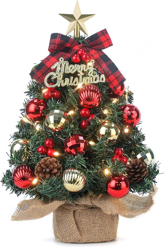 Sapin De Noël Lumineux De Table 45 Cm Avec Boules Et étoile – Déco Festive Pour Maison Et Bureau
