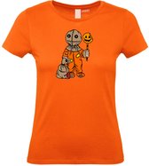 Dames T-shirt Halloween Manneke | Halloween Kostuum Volwassenen | Halloween | Foute Party | Oranje dames | maat L