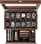 Bayswater Heren Horlogebox - 12-Vaks Horlogedoos voor Mannen – 12 vakjes - Horlogebox voor Mannen - Sieradendoos Mannen - Horlogebox Heren - Leren Box - Bruin