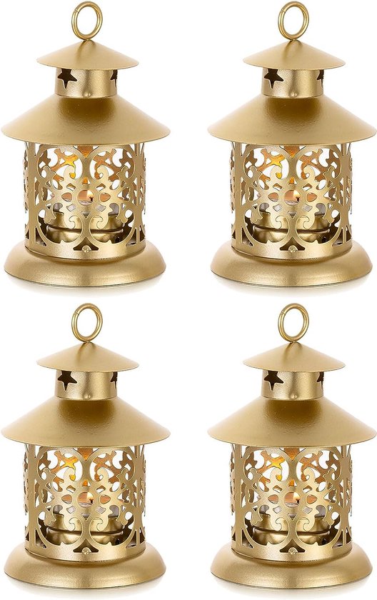 Photophore lanterne décoration dorée - Set de 4 lanternes vintage bougie  métal petite... | bol