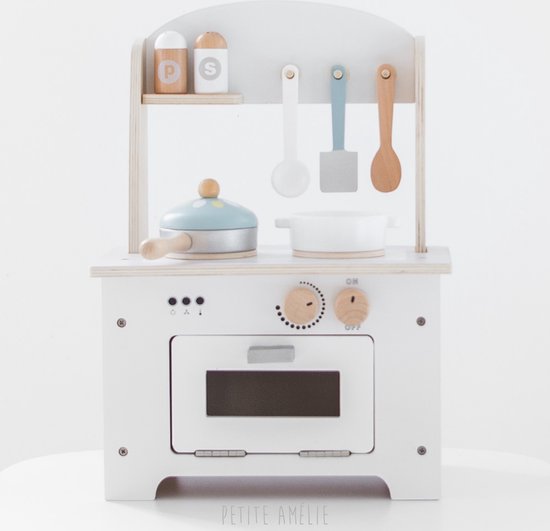 Petite Amélie Houten Speelgoed Keuken - 8 Meegeleverde accessoires - Gebroken wit - Vanaf 3 jaar