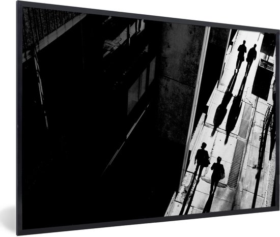 Rue - Zwart - Wit - Personnes - Cadre photo - Cadre - 120x80 cm - Affiche - Décoration murale