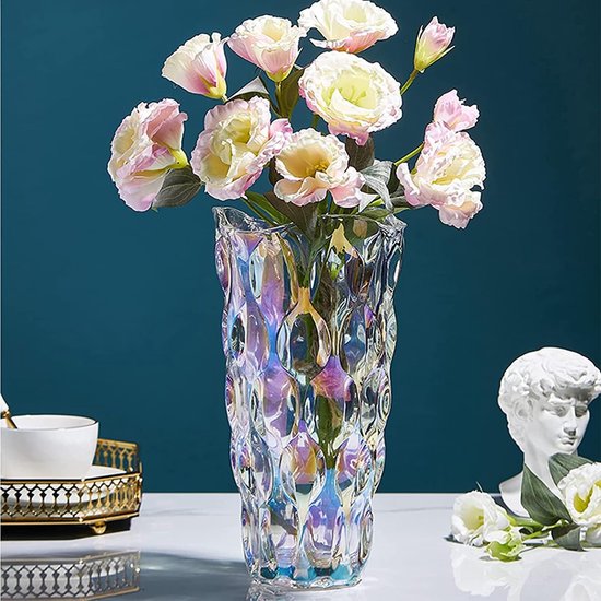 Glazen vaas, moderne bloemenvaas, decoratieve glazen vaas voor woonkamer, glazen vazen, tafelvaas, set gekleurd glas, vazen voor pampasgras, bloemen, droogbloemen, moderne vazen voor cadeau, 24 x 12 cm