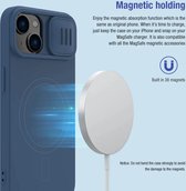 Nillkin CamShield Hoesje Geschikt voor de Apple iPhone 15 Plus - Geschikt voor Draadloos Opladen met Magnetische Ring - Siliconen Back Cover - met Camera Slider Blauw
