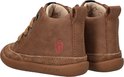 Twee bruine leren Shoesme schoenen, achterkant zichtbaar, met rode logo opdruk.
