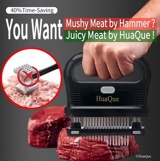 Attendrisseur à Viande 48 Lames – Acier Inoxydable, Manche Antidérapant | Pour Steak, Poulet, Porc, Bœuf