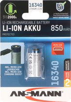 Ansmann LiIon 16340 3.6V 850mAh met beveiligingsschakeling en micro-USB-ingang