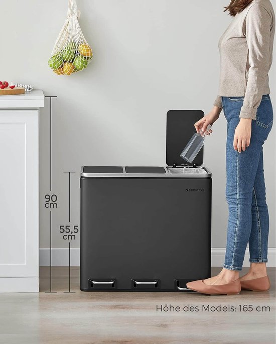 KADAX Poubelle Double - 2 X 20 Litres - Système De Tri Sélectif Avec 2 Compartiments - Poubelle Double Avec Couvercle - Poubelle En Plastique Pour Cuisine, Poubelle De Cuisine (40 L