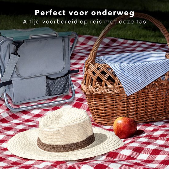 Cheqo® Vouwkruk met Koelbox - Koeltas Opvouwbaar - 30x30x20 cm - Campingstoel - Vissersstoel - Reistas - Stoel - Groen van Cheqo — afbeelding 3