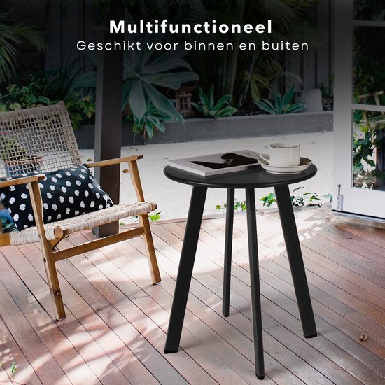 Marokkaanse bijzettafel van metaal Sule 40 cm rond - Kleine ronde oosterse theetafel met inklapbaar frame in zwart - Het tafelblad van deze klaptafels is oosters in goud