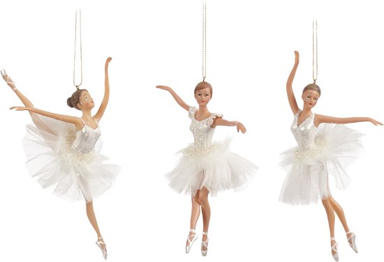 Viv! Christmas Kerstornament - Ballerina's met tule rok - set van 3 - wit - 19cm