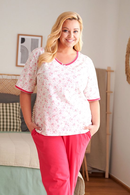 Doctor Nap Katoenen Pyjama Dames Volwassenen Korte Mouw Lange Broek Plus Size Viva Magenta PM.5290 L