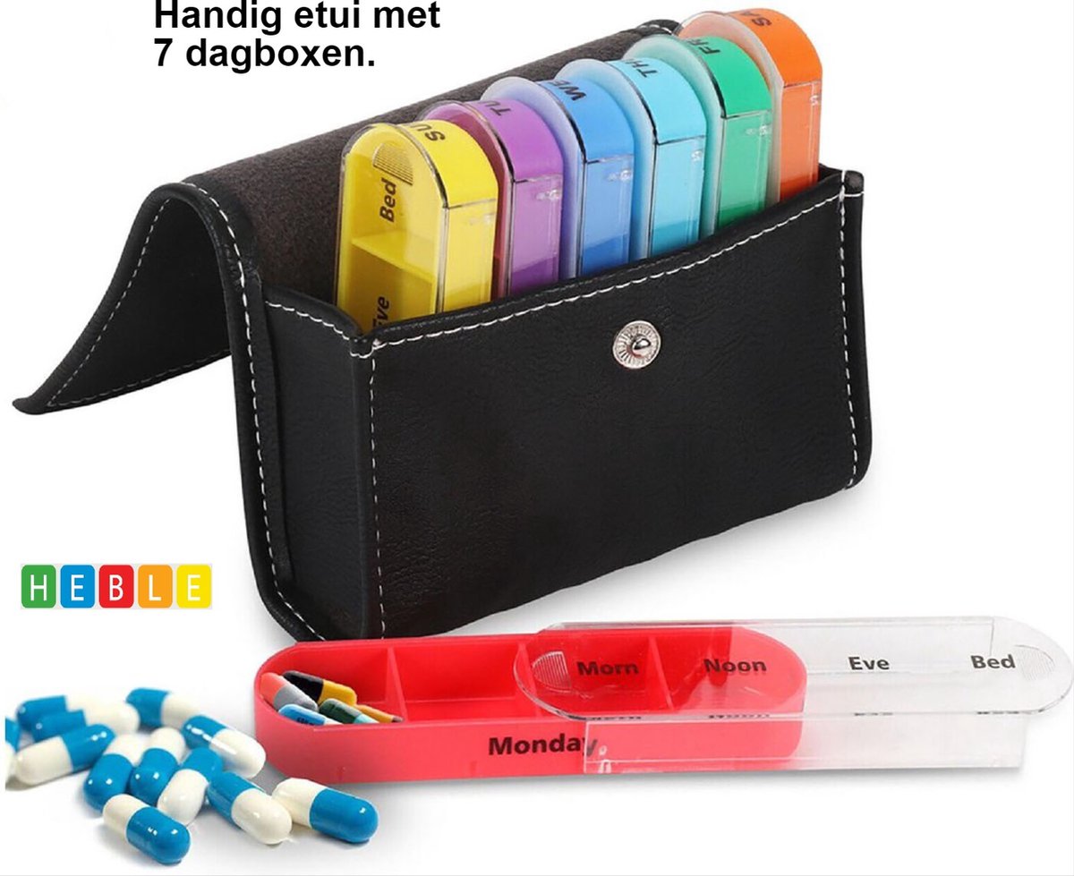 Goedkoopste Pillendoos 7 dagen - Medicijndoos - 4 vakken - Pillendoosje - Etui - 7 bakjes - Medicijnen sorteren - Multicolor - van Heble®