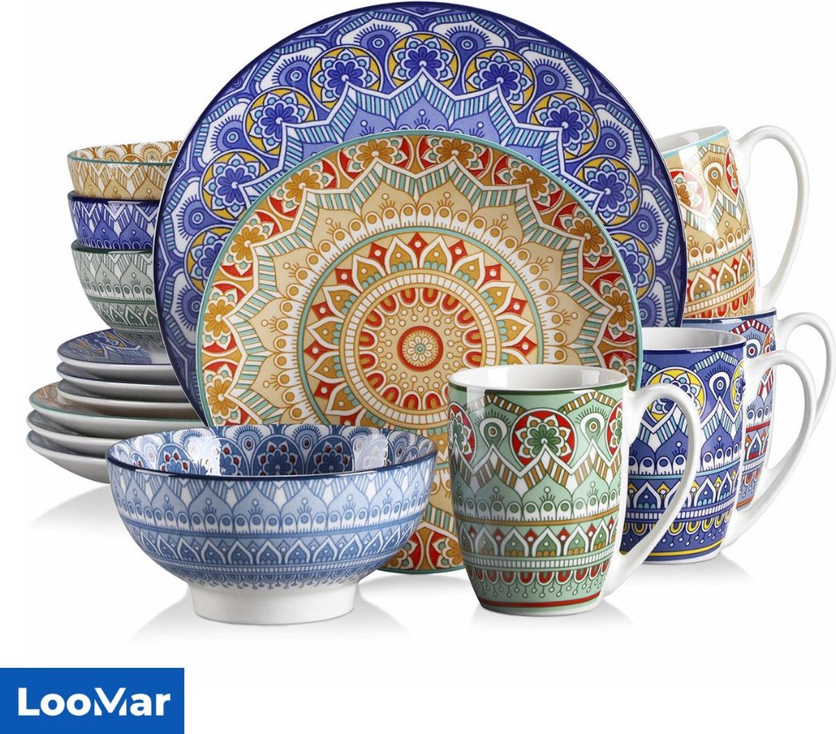 Ensemble de vaisselle de Luxe LooMar - 16 pièces - 4 personnes - Porcelaine  - Ensemble