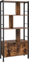 VASAGLE boekenkast, boekenplank met 4 open legplanken, staande boekenkast, ruime woonkamerkast, keuken, kantoor, stalen frame, industrieel ontwerp, vintage bruin-zwart LBC022B01