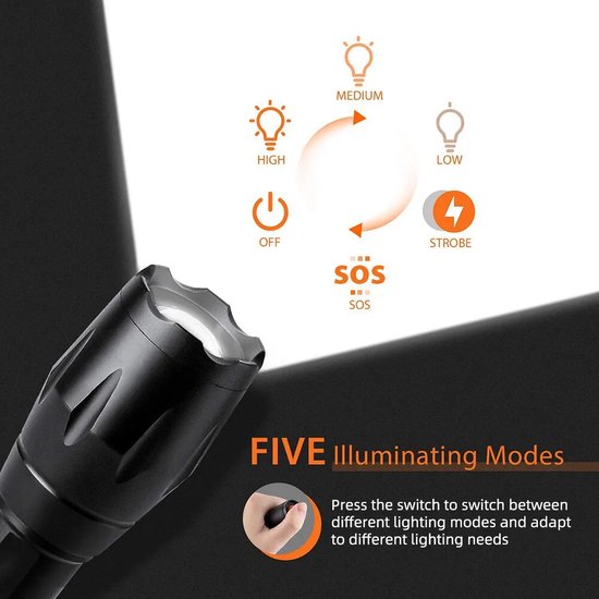 Lampe de poche LED CREE en aluminium Étanche avec Lumière SOS, À LED