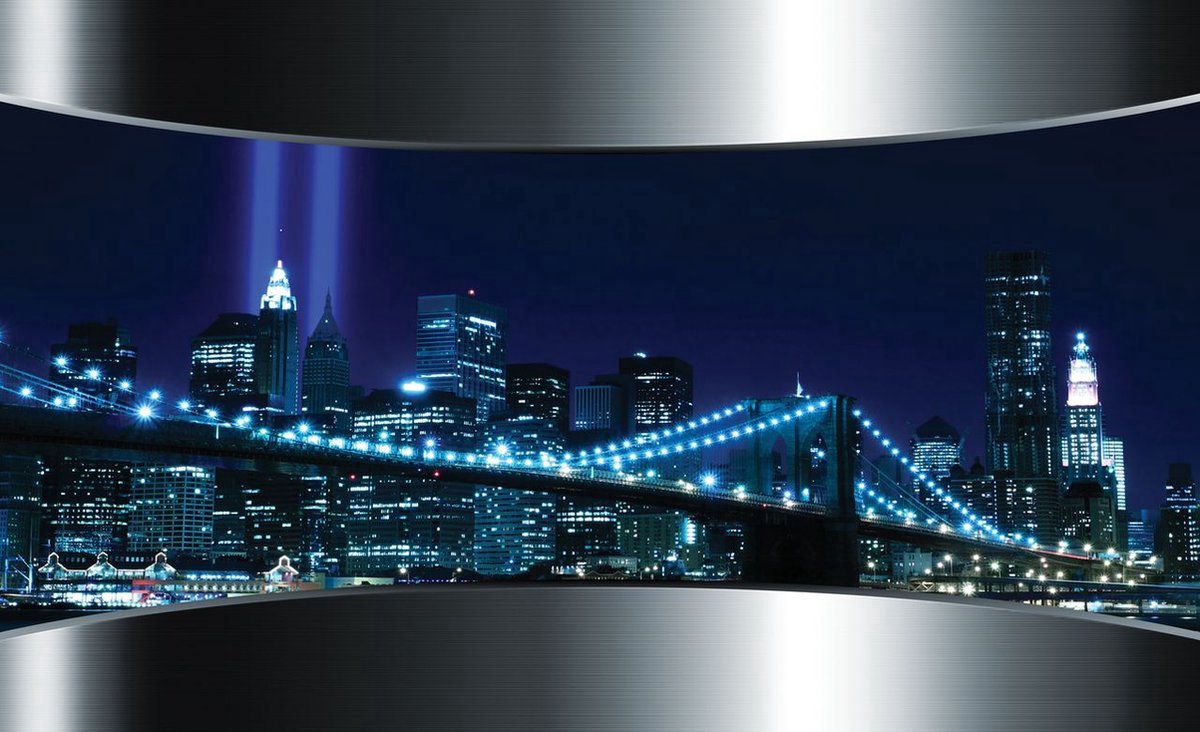 Fotobehang - Vlies Behang - Brooklyn Bridge in New York door Metalen Lijst 3D - 208 x 146 cm op Prijzenvolger.com
