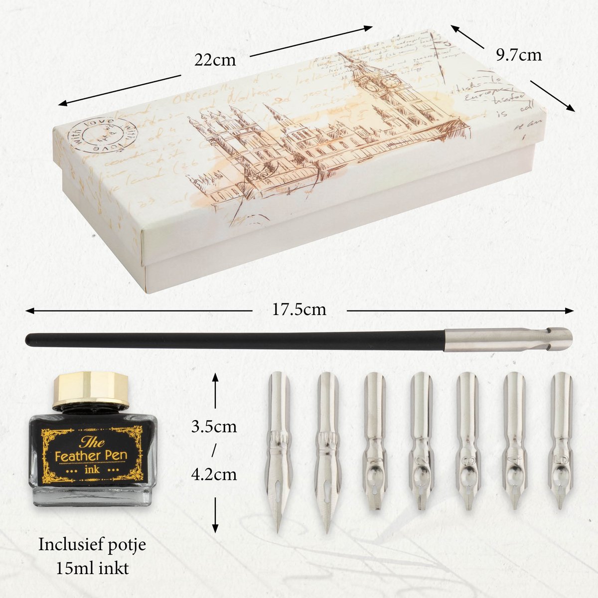 Kalligrafiepennen Set - Kalligrafie set met 7 verschillende penpunten & zwarte inkt - Elegante Geschenkdoos - Vaderdag Cadeau - Moederdag Cadeau - Geschikt voor handlettering, schrijven, journaling & als cadeau — afbeelding 4
