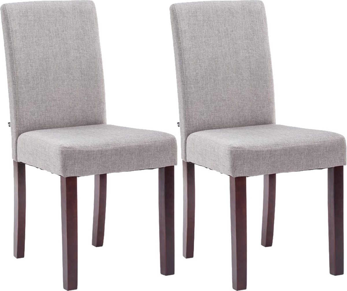 CLP Ina Set van 2 Eetkamerstoelen - Zonder armleuning - Hout - Stof - licht grijs cappuccino