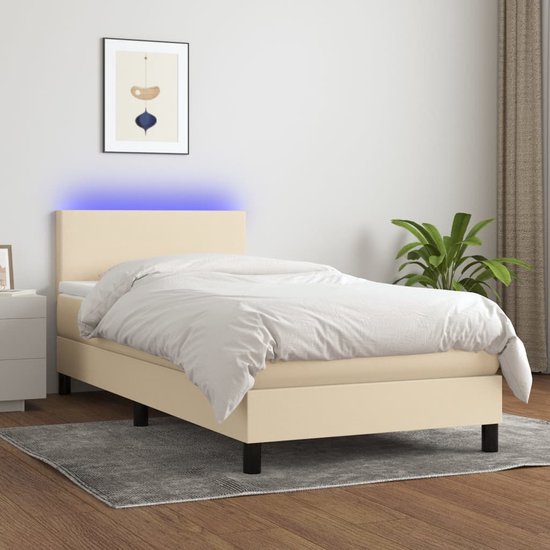 The Living Store Boxspring Bed - Crème - 203 x 100 x 78/88 cm - LED - Pocketvering Matras - Huidvriendelijk Topmatras