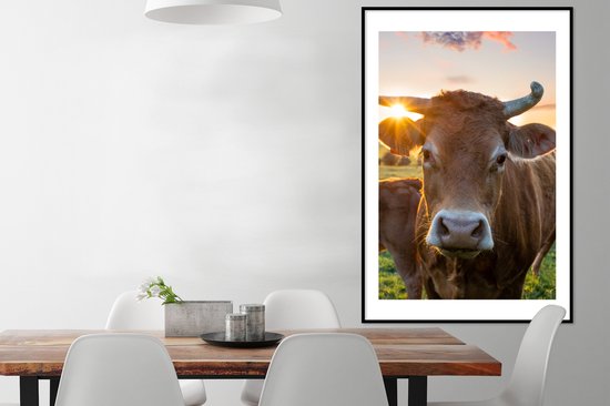 PosterMonkey - Poster - Cadre photo - Vaches - Coucher de soleil - Nature - Animaux - Vache - Cadre - 80x120 cm - Poster vache - Cadre photo - Affiche sous cadre - Poster nature