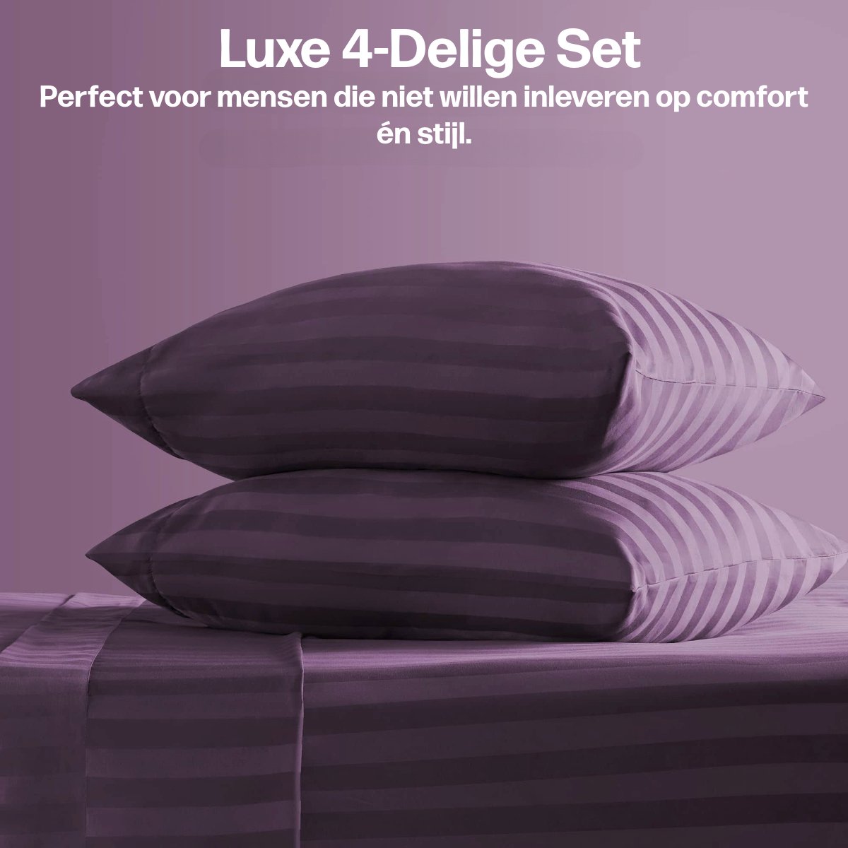 Luxe Beddengoed - Matrasbeschermer + Hoeslaken + 2x Kussensloop - Queen Size 160x200 - Complete 4 Delige Set - Gecertificeerd Microvezel - 160 x 200 Hoeslakens - Dekbed Overtrek - Paars – foto 4