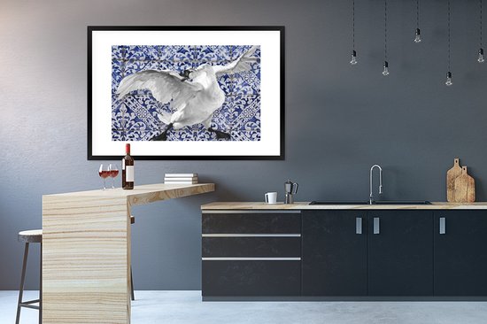 Cadre photo avec affiche - Cygne - Art - Bleu de Delft - Peinture - Maîtres anciens - 120x80 cm - Cadre pour affiche