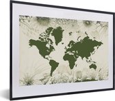 Fotolijst incl. Poster - Wereldkaart - Bloemen - Groen - 60x40 cm - Posterlijst