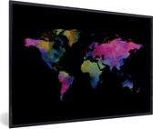 Fotolijst incl. Poster - Wereldkaart - Waterverf - Kleuren - 120x80 cm - Posterlijst