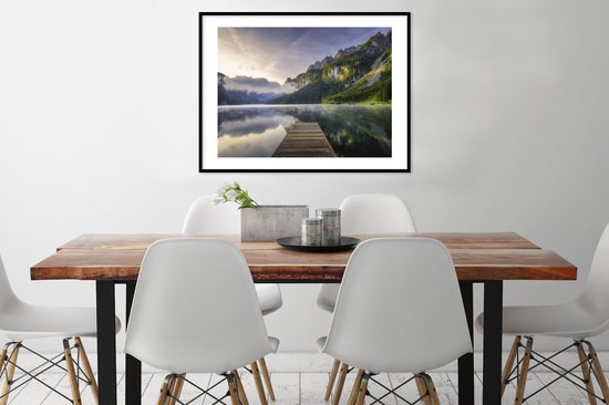Photo encadrée - Lever de soleil sur le paysage calme en Autriche cadre photo noir avec passe-partout blanc 60x80 80x60 cm - Affiche encadrée (Décoration murale salon / chambre)