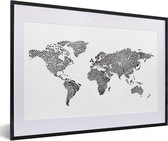 Cadre photo avec affiche - Carte du Wereldkaart - Empreinte digitale - Zwart - Wit - 60x40 cm - Cadre pour affiche