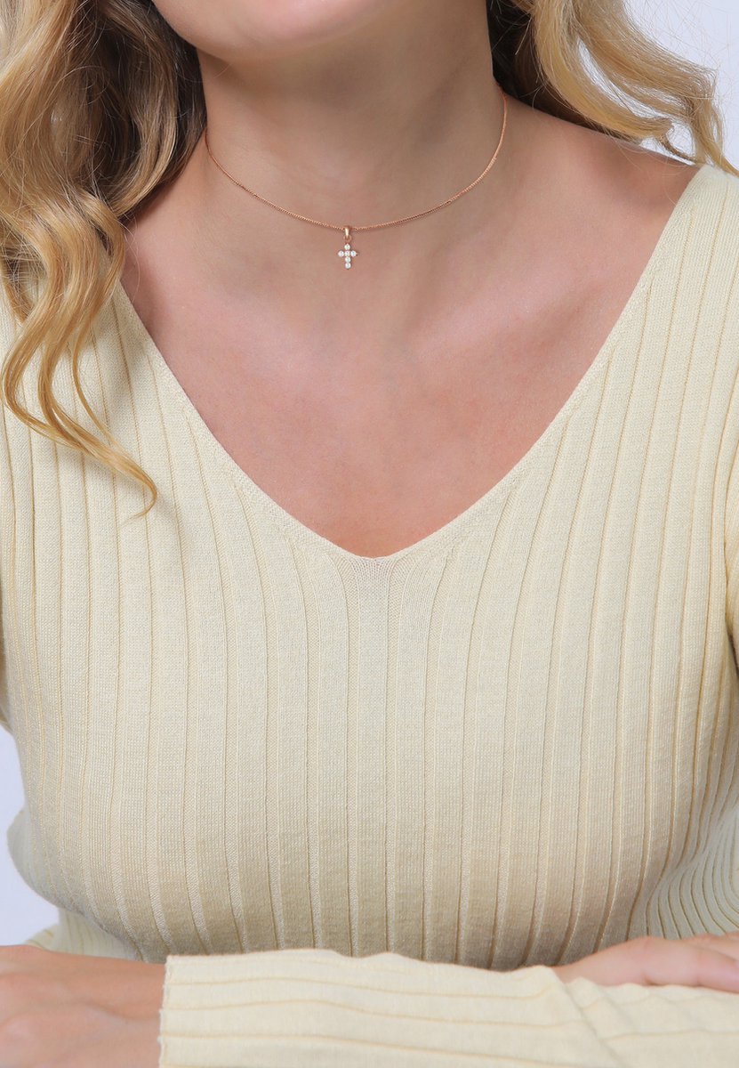 Elli Halsketting dames choker kruis religie met zirkonia kristallen in 925 sterling zilver, 36 EU, Sterling zilver, Zirkonia