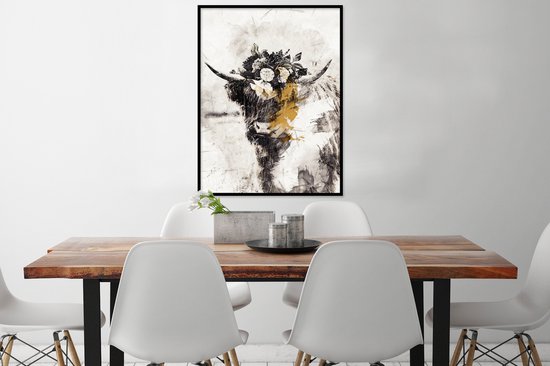Affiche avec cadre Scottish Highlander - Peinture - Fleurs - 60x80 cm