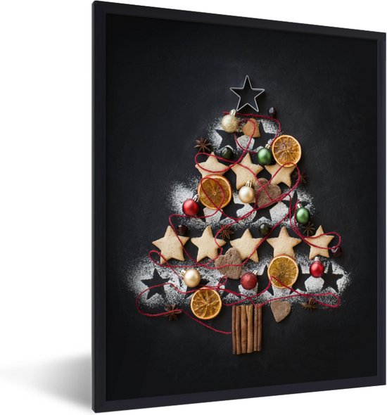 Photo en cadre - Sapin de Noël en biscuit cadre photo noir sans passe-partout 30x40 cm - Affiche sous cadre (Décoration murale salon / chambre)