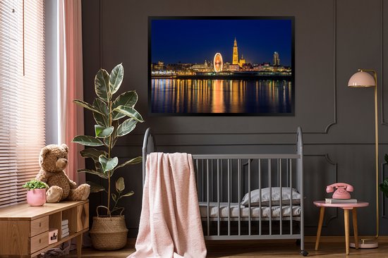 Affiche avec cadre Skyline - Anvers - Nuit - 120x80 cm