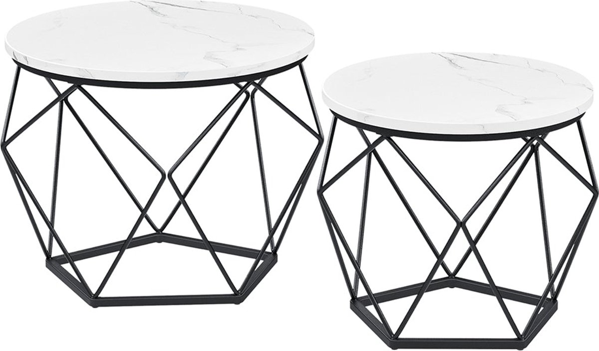 Salontafel - Bijzettafels - Set van 2 - Stalen frame - Modern - Wit-zwart