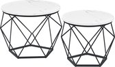Salontafel - Bijzettafels - Set van 2 - Stalen frame - Modern - Wit-zwart