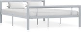 The Living Store Metalen Bedframe - Grijs en Wit - 212 x 167.5 x 65.5 cm - 160 x 200 cm - Inclusief Lattenbodem - Montage vereist