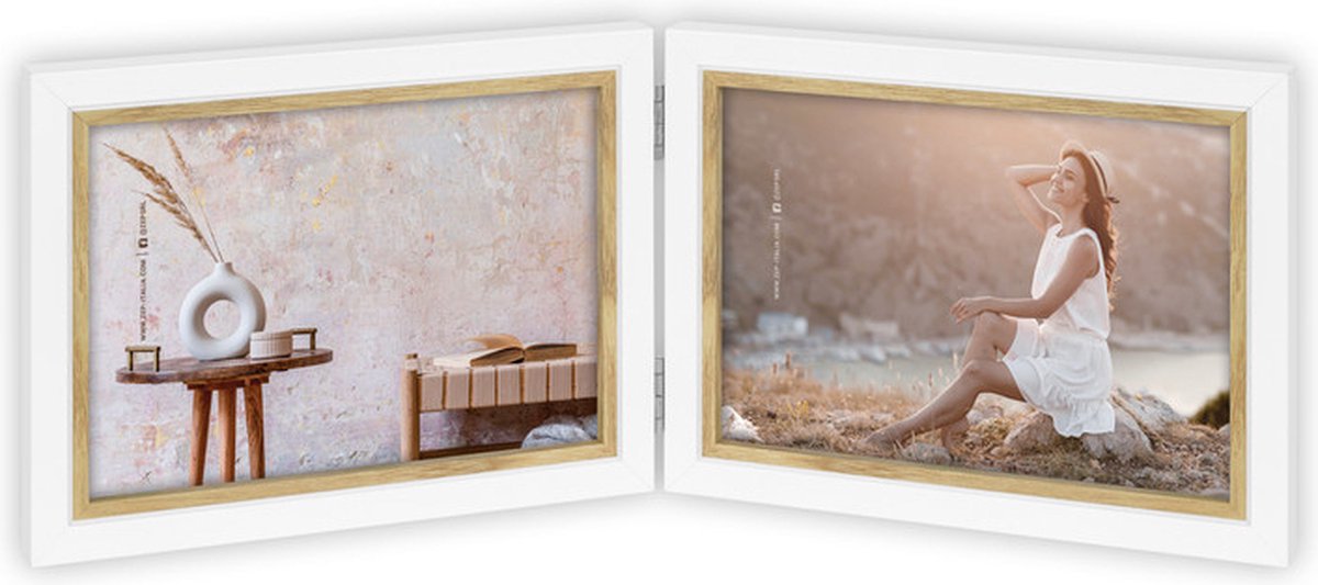 Zep Duo Houten fotolijst wit/bruin Ayas 2H voor 2 foto's 10x15 - CV964